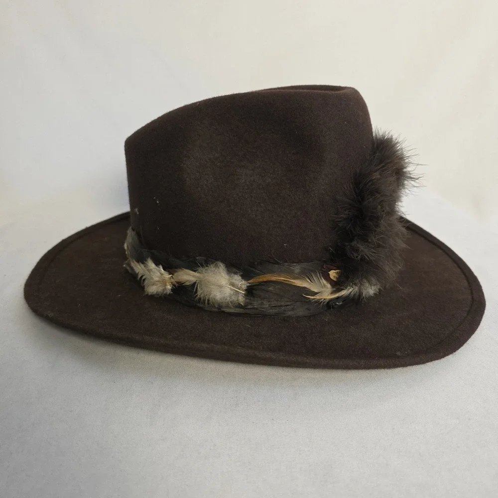 Bailey Teton Brown 7 3/8  Western Cowboy Hat USA Made 100% Wool Feather‎ Band